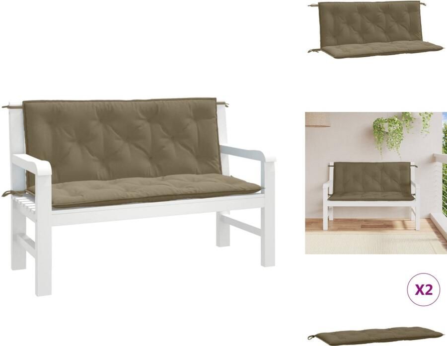 VidaXL Tuinbankkussen Tuinbankkussens Tuinbank Kussen Buitenbankkussen Tuinbankkussens 2 st 120x50x7 cm stof gemêleerd taupe