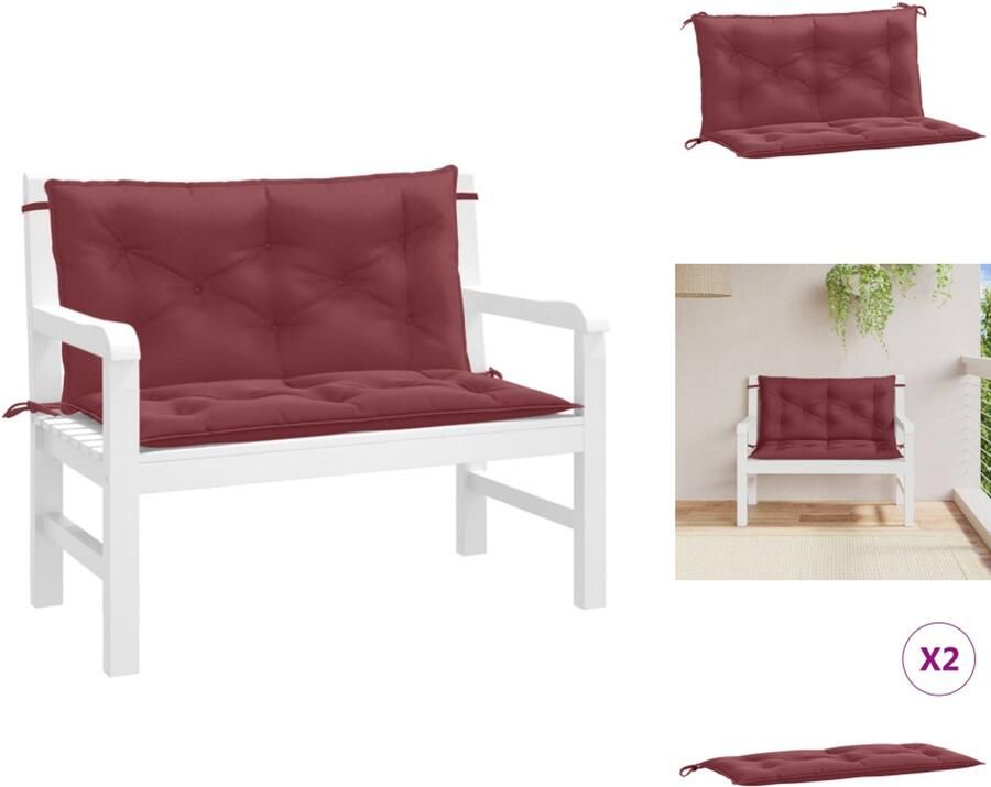VidaXL Tuinbankkussen Tuinbankkussens Tuinbank Kussen Buitenbankkussen Tuinbankkussens 2 st 100x50x7 cm stof gemêleerd wijnrood