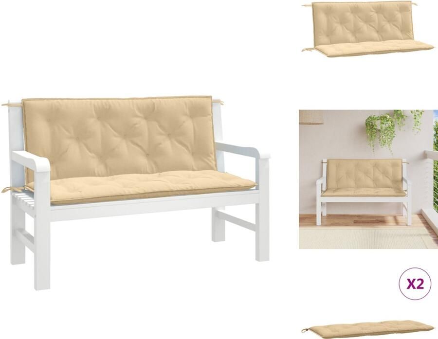 VidaXL Tuinbankkussen Tuinbankkussens Tuinbank Kussen Buitenbankkussen Tuinbankkussens 2 st 120x50x7 cm stof gemêleerd beige