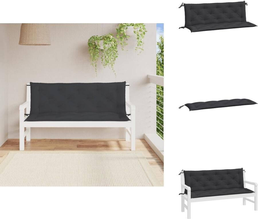 VidaXL Tuinbankkussen Tuinbankkussens Tuinbank Kussen Buitenbankkussen Tuinbankkussens 2 st 150x50x7 cm oxford stof zwart