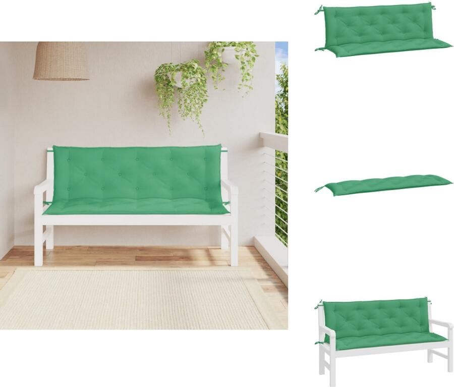 VidaXL Tuinbankkussen Tuinbankkussens Tuinbank Kussen Buitenbankkussen Tuinbankkussens 2 st 150x50x7 cm oxford stof groen