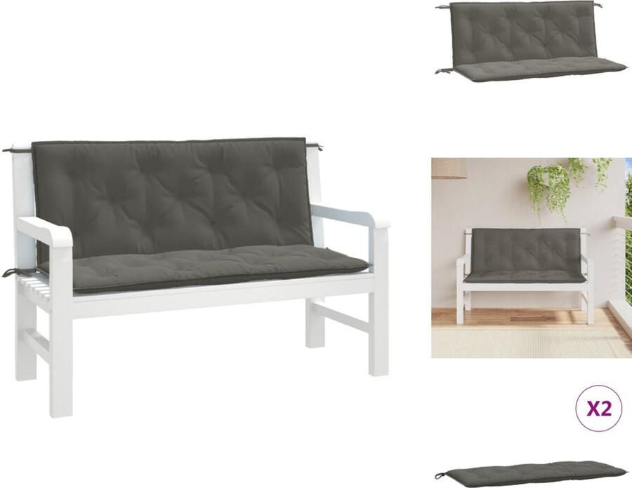 VidaXL Tuinbankkussen Tuinbankkussens Tuinbank Kussen Buitenbankkussen Tuinbankkussens 2 st 120x50x7 cm stof gemêleerd donkergrijs