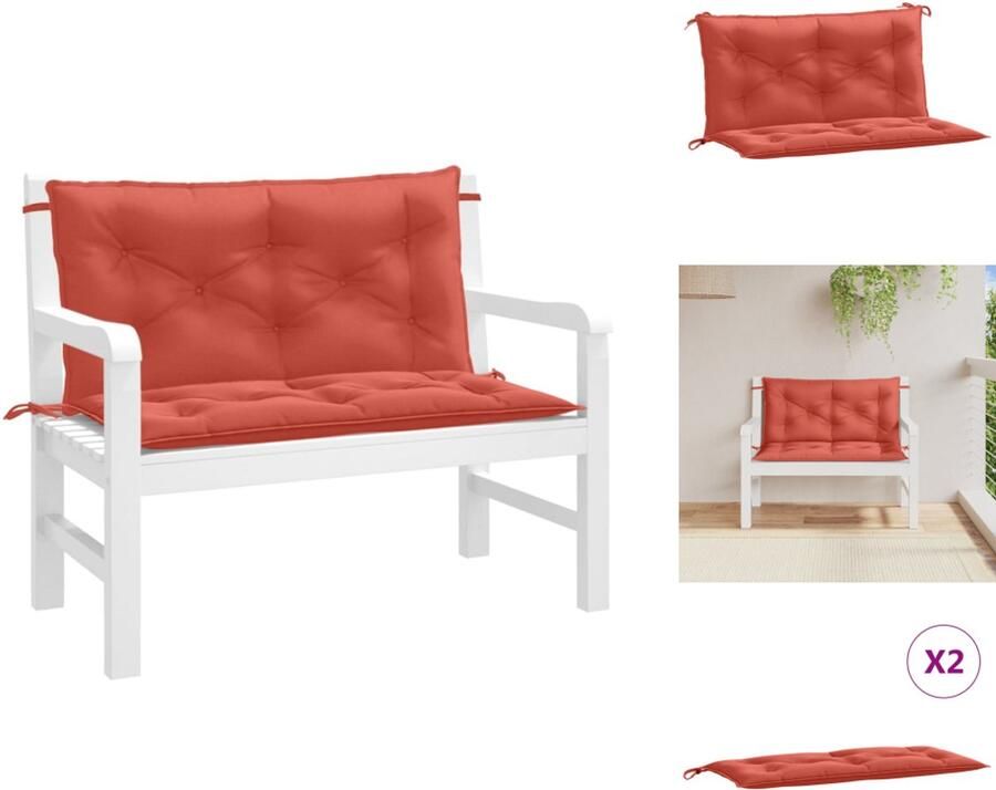 VidaXL Tuinbankkussen Tuinbankkussens Tuinbank Kussen Buitenbankkussen Tuinbankkussens 2 st 100x50x7 cm stof gemêleerd rood