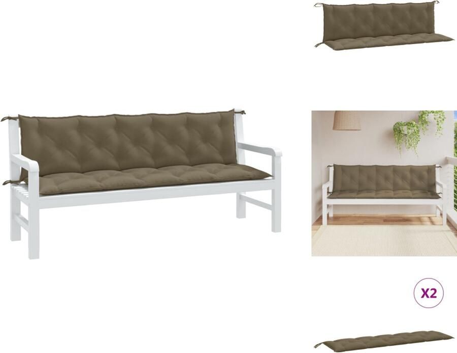 VidaXL Tuinbankkussen Tuinbankkussens Tuinbank Kussen Buitenbankkussen Tuinbankkussens 2 st 180x50x7 cm stof gemêleerd taupe