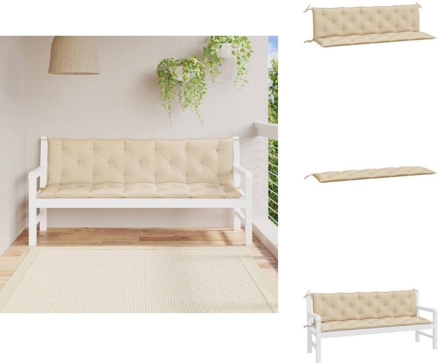 VidaXL Tuinbankkussen Tuinbankkussens Tuinbank Kussen Buitenbankkussen Tuinbankkussens 2 st 180x50x7 cm oxford stof beige