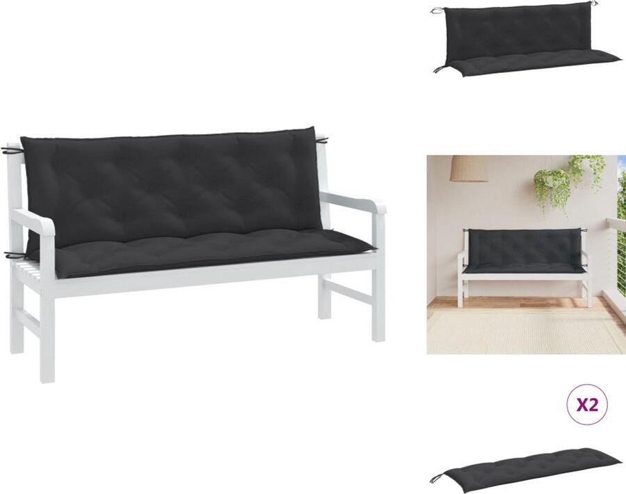 VidaXL Tuinbankkussen Tuinbankkussens Tuinbank Kussen Buitenbankkussen Tuinbankkussens 2 st 150x50x7 cm stof gemêleerd antracietkleur