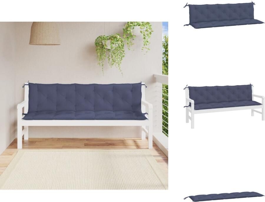 VidaXL Tuinbankkussen Tuinbankkussens Tuinbank Kussen Buitenbankkussen Tuinbankkussens 2 st 180x50x7 cm oxford stof marineblauw