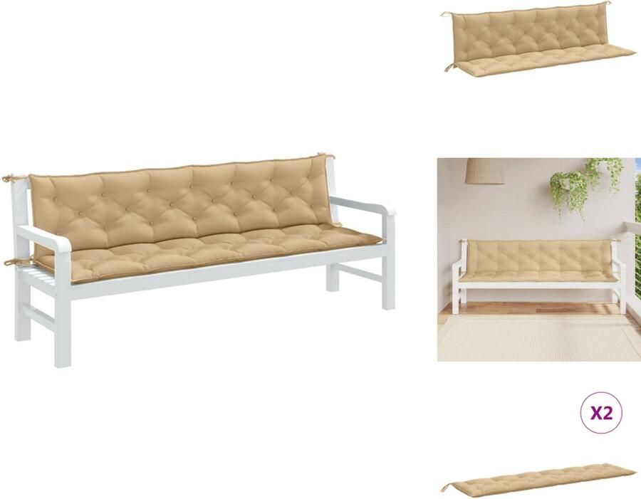 VidaXL Tuinbankkussen Tuinbankkussens Tuinbank Kussen Buitenbankkussen Tuinbankkussens 2 st 200x50x7 cm stof gemêleerd beige