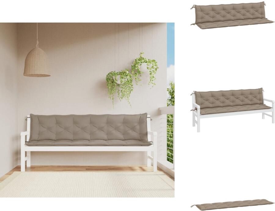 VidaXL Tuinbankkussen Tuinbankkussens Tuinbank Kussen Buitenbankkussen Tuinbankkussens 2 st 200x50x7 cm oxford stof taupe
