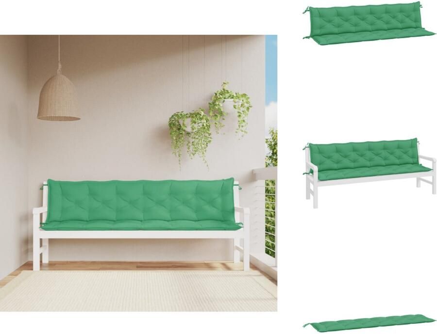 VidaXL Tuinbankkussen Tuinbankkussens Tuinbank Kussen Buitenbankkussen Tuinbankkussens 2 st 200x50x7 cm oxford stof groen
