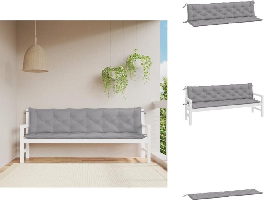 VidaXL Tuinbankkussen Tuinbankkussens Tuinbank Kussen Buitenbankkussen Tuinbankkussens 2 st 200x50x7 cm oxford stof grijs
