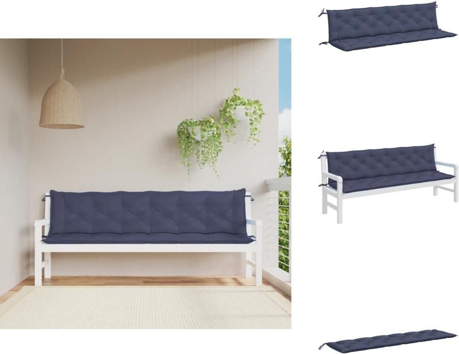 VidaXL Tuinbankkussen Tuinbankkussens Tuinbank Kussen Buitenbankkussen Tuinbankkussens 2 st 200x50x7 cm oxford stof marineblauw