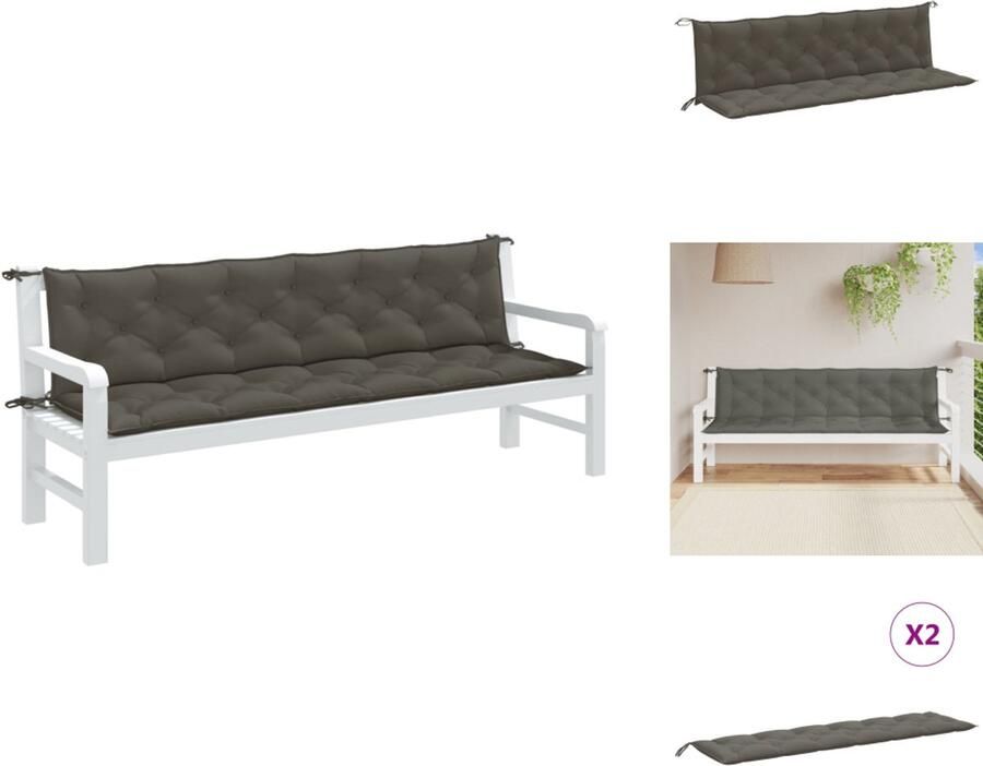 VidaXL Tuinbankkussen Tuinbankkussens Tuinbank Kussen Buitenbankkussen Tuinbankkussens 2 st 200x50x7 cm stof gemêleerd donkergrijs