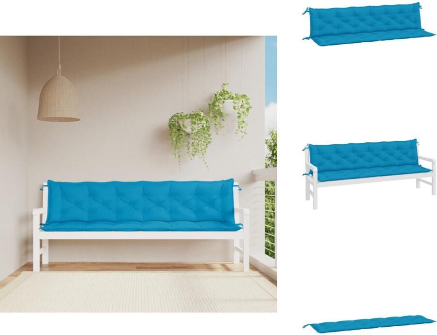 VidaXL Tuinbankkussen Tuinbankkussens Tuinbank Kussen Buitenbankkussen Tuinbankkussens 2 st 200x50x7 cm oxford stof lichtblauw