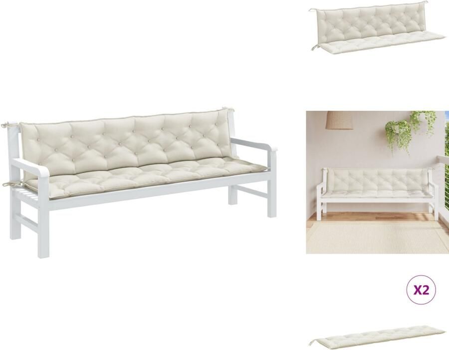 VidaXL Tuinbankkussen Tuinbankkussens Tuinbank Kussen Buitenbankkussen Tuinbankkussens 2 st 200x50x7 cm stof gemêleerd crèmekleurig
