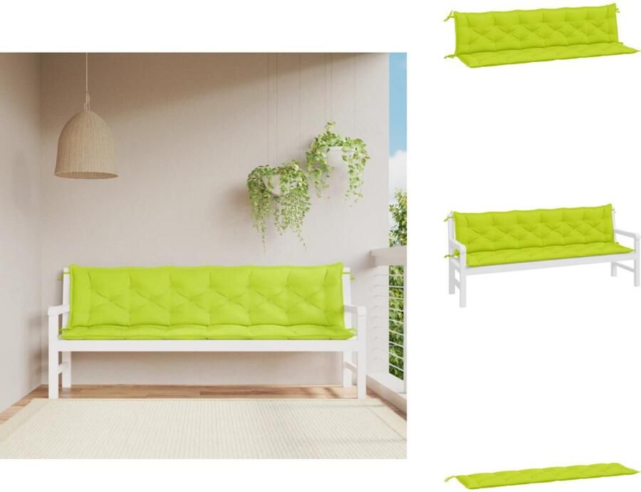VidaXL Tuinbankkussen Tuinbankkussens Tuinbank Kussen Buitenbankkussen Tuinbankkussens 2 st 200x50x7 cm oxford stof heldergroen