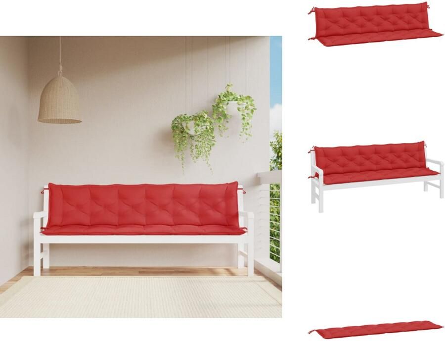 VidaXL Tuinbankkussen Tuinbankkussens Tuinbank Kussen Buitenbankkussen Tuinbankkussens 2 st 200x50x7 cm oxford stof rood