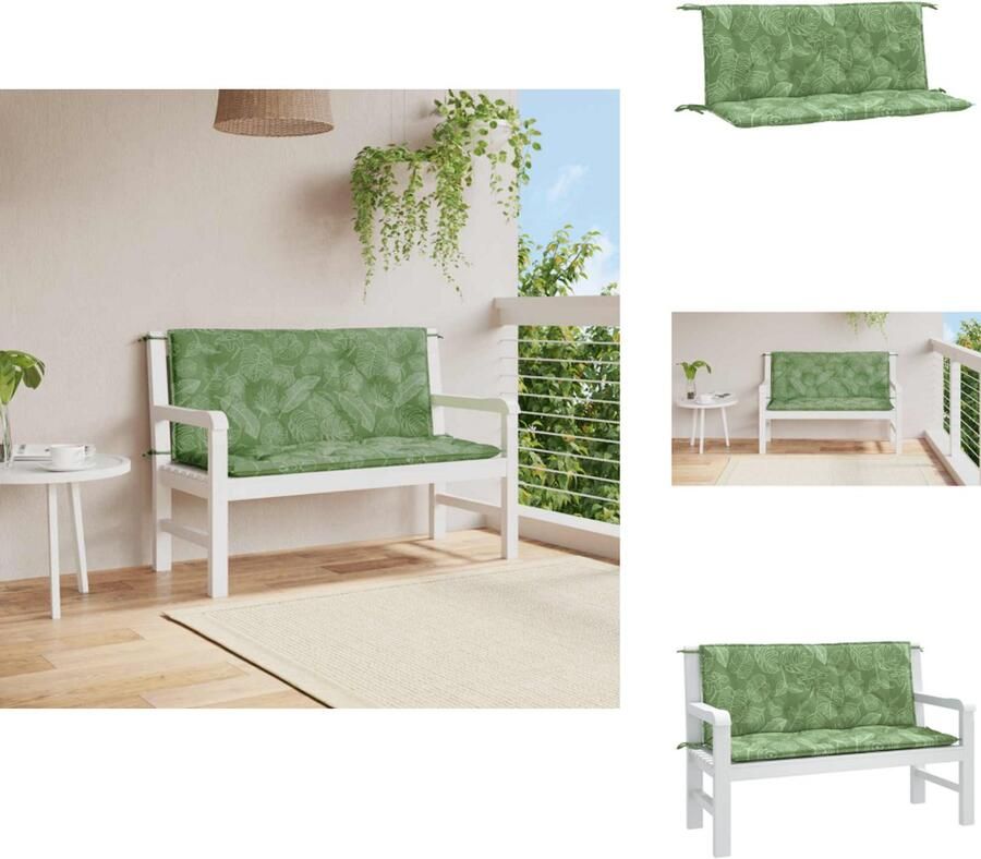 VidaXL Tuinbankkussen Tuinbankkussens Tuinbank Kussen Buitenbankkussen Tuinbankkussens 2 st bladpatroon 120x50x7 cm stof