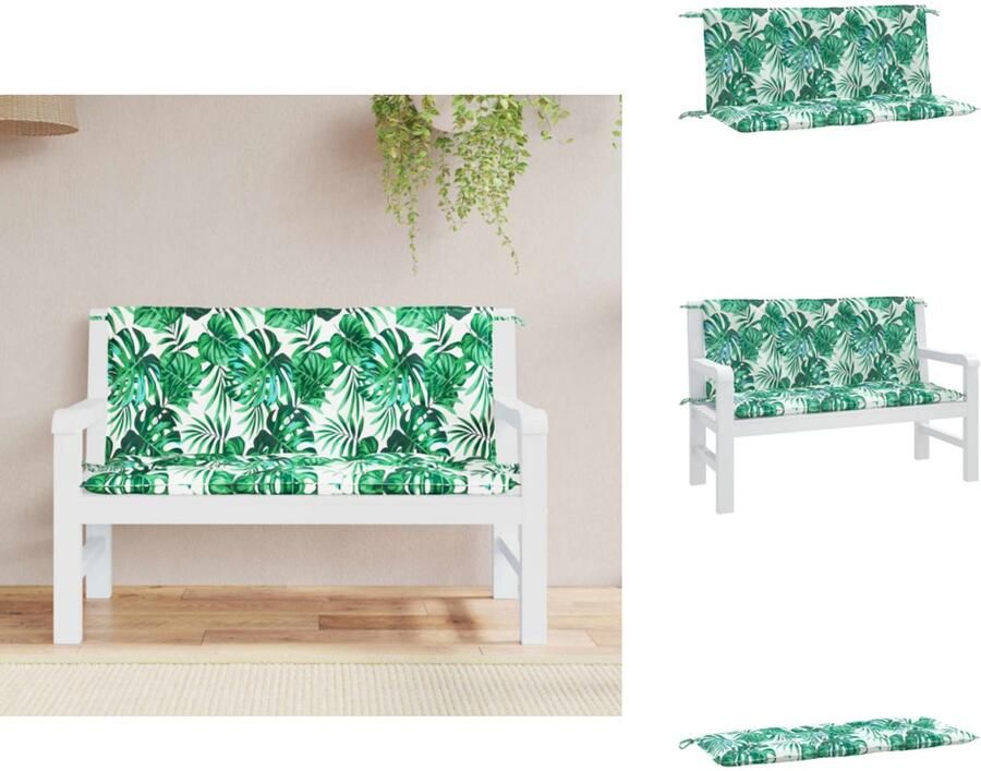 VidaXL Tuinbankkussen Tuinbankkussens Tuinbank Kussen Buitenbankkussen Tuinbankkussens 2 st bladpatroon 120x50x7 cm oxford stof