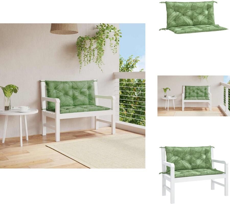 VidaXL Tuinbankkussen Tuinbankkussens Tuinbank Kussen Buitenbankkussen Tuinbankkussens 2 st bladpatroon 100x50x7 cm stof