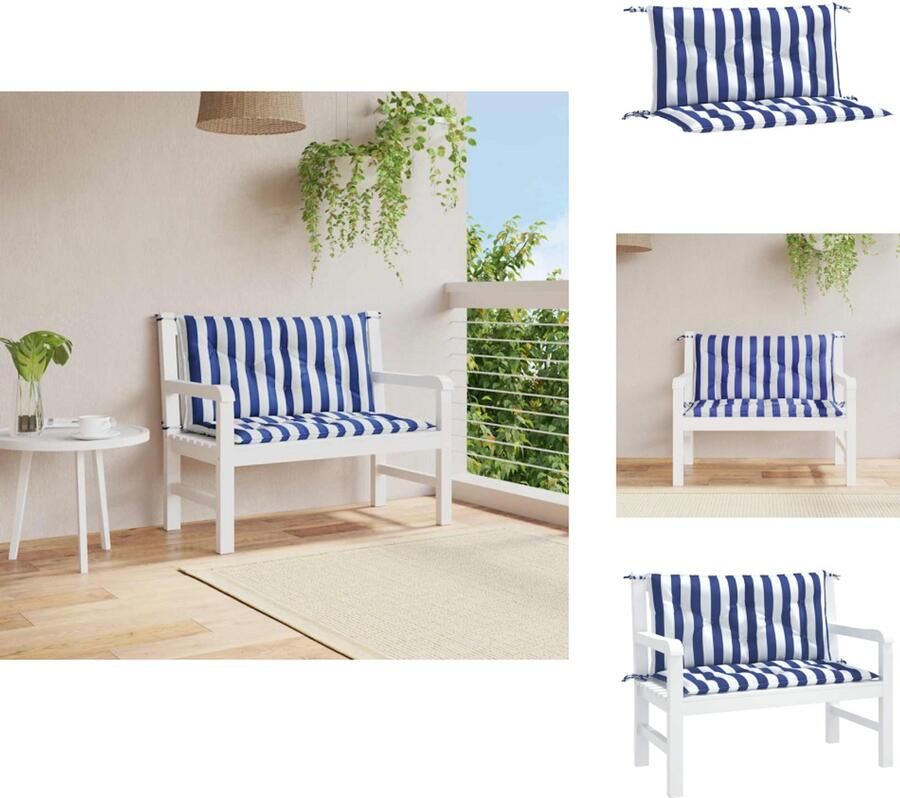 VidaXL Tuinbankkussen Tuinbankkussens Tuinbank Kussen Buitenbankkussen Tuinbankkussens 2 st gestreept 100x50x7 cm stof wit en blauw