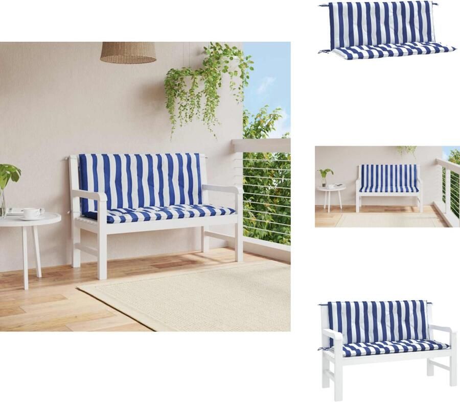 VidaXL Tuinbankkussen Tuinbankkussens Tuinbank Kussen Buitenbankkussen Tuinbankkussens 2 st gestreept 120x50x7 cm stof wit en blauw