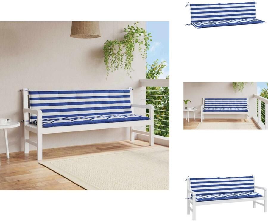 VidaXL Tuinbankkussen Tuinbankkussens Tuinbank Kussen Buitenbankkussen Tuinbankkussens 2 st oxford stof gestreept wit en blauw