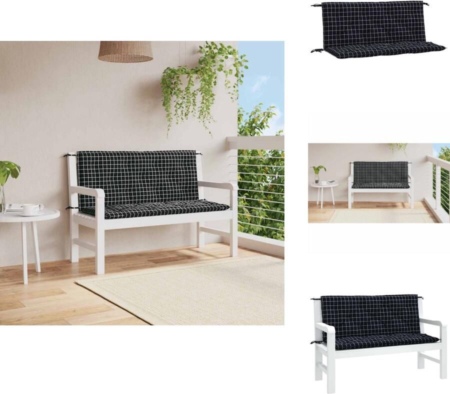 VidaXL Tuinbankkussen Tuinbankkussens Tuinbank Kussen Buitenbankkussen Tuinbankkussens 2 st ruitpatroon 120x50x7 cm stof zwart