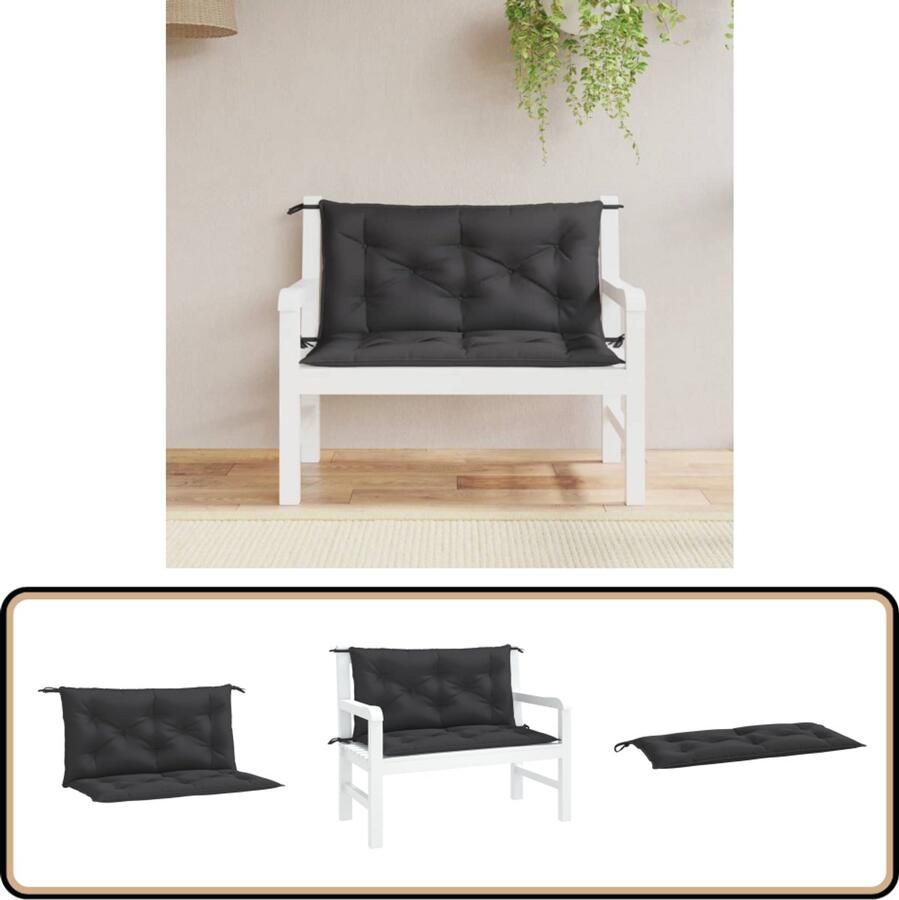 VidaXL Tuinbankkussens 100x50x7 cm Zwart 2-delig Tuinbankkussens Oxford Stof Zwarte Kussens Tuinkussens Lounge Set Accessoires