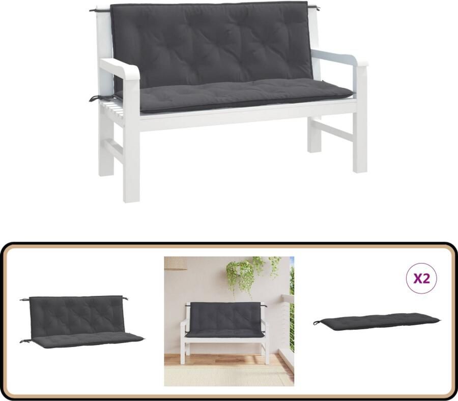 VidaXL Tuinbankkussens 120x50x7 cm Gemêleerd Antraciet Tuinbankkussens Buitenkussens Lounge Kussens Zithoek Accessoires Patio Kussens