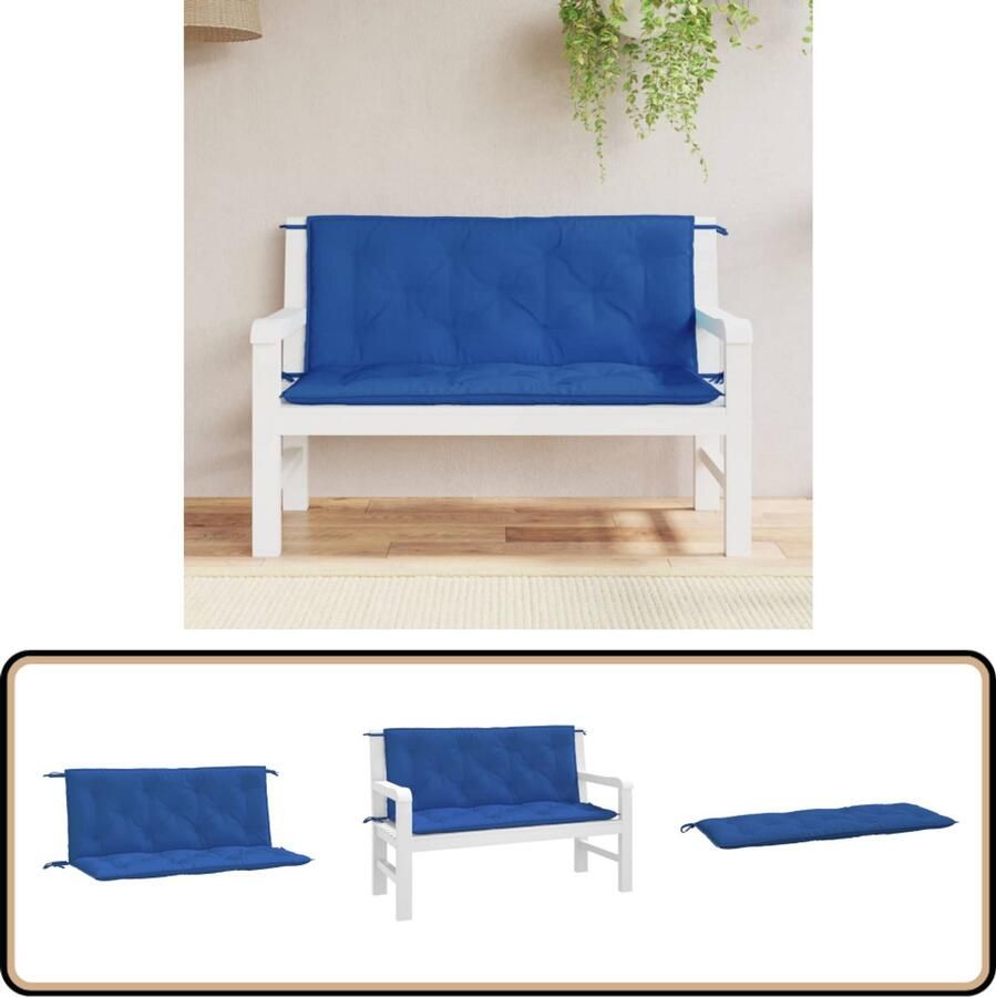 VidaXL Tuinbankkussens 2-delig 120x50x7 cm Blauw Tuinbankkussen Tuinbankkussens Tuinbank Kussen Buitenbankkussen