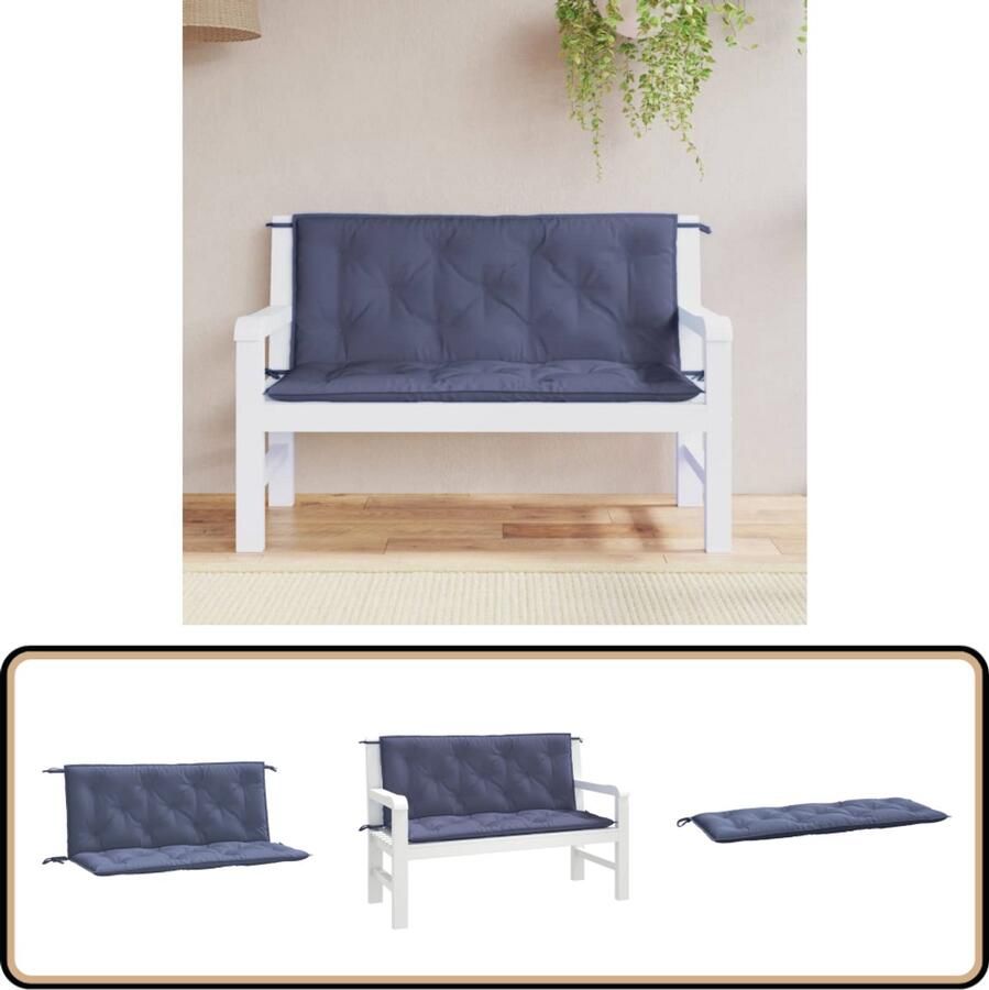 VidaXL Tuinbankkussens 2-delig 120x50x7 cm Marineblauw Tuinbankkussen Tuinbankkussens Tuinbank Kussen Buitenbankkussen