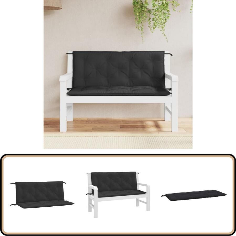 VidaXL Tuinbankkussens 2-delig 120x50x7 cm Zwart Tuinbankkussen Tuinbankkussens Tuinbank Kussen Buitenbankkussen