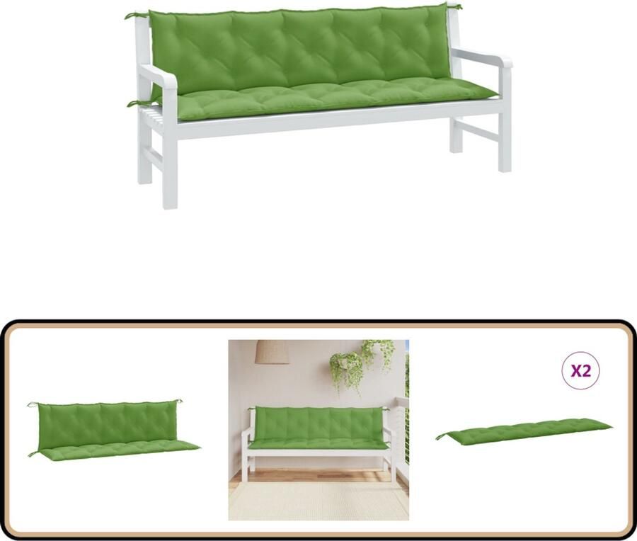 VidaXL Tuinbankkussens 2-delig 180x50x7 cm Groen Tuinbankkussen Tuinbankkussens Tuinbank Kussen Buitenbankkussen
