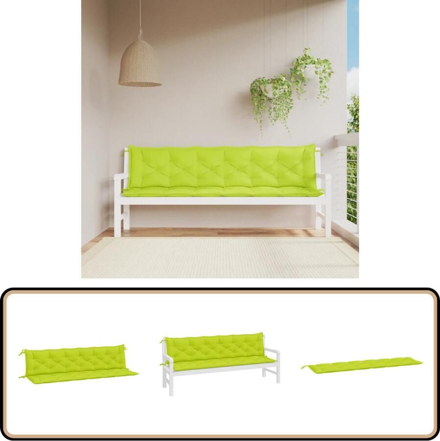 VidaXL Tuinbankkussens 2-delig 200x50x7 cm Groen Tuinbankkussen Tuinbankkussens Tuinbank Kussen Buitenbankkussen