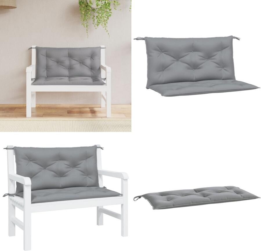 VidaXL Tuinbankkussens 2 st 100x50x7 cm oxford stof grijs Tuinbankkussen Tuinbankkussens Tuinbank Kussen Buitenbankkussen