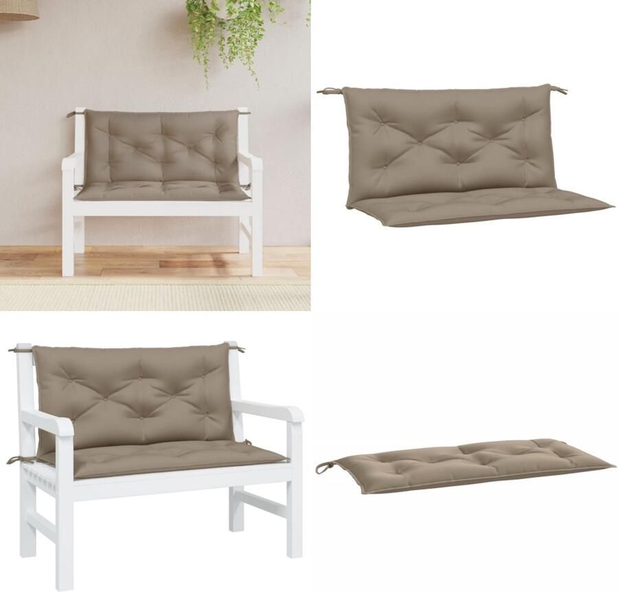 VidaXL Tuinbankkussens 2 st 100x50x7 cm oxford stof taupe Tuinbankkussen Tuinbankkussens Tuinbank Kussen Buitenbankkussen