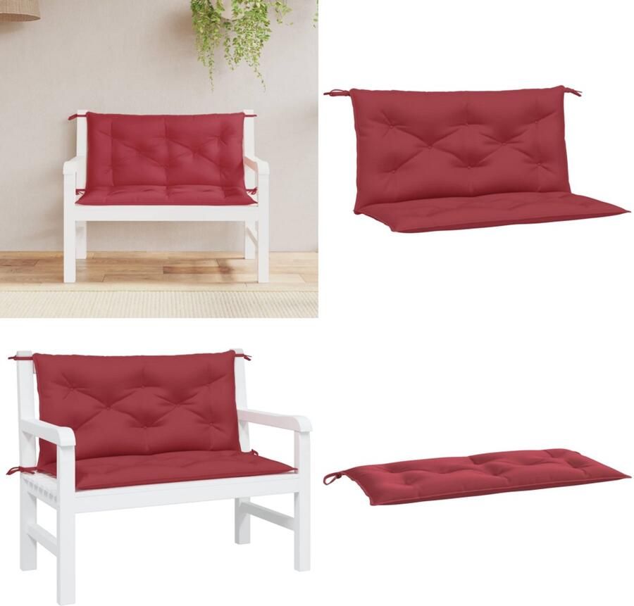 VidaXL Tuinbankkussens 2 st 100x50x7 cm oxford stof wijnrood Tuinbankkussen Tuinbankkussens Tuinbank Kussen Buitenbankkussen
