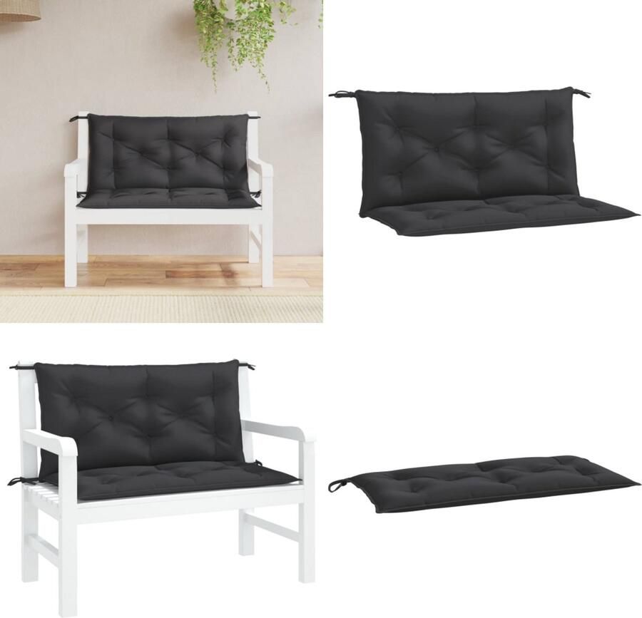 VidaXL Tuinbankkussens 2 st 100x50x7 cm oxford stof zwart Tuinbankkussen Tuinbankkussens Tuinbank Kussen Buitenbankkussen