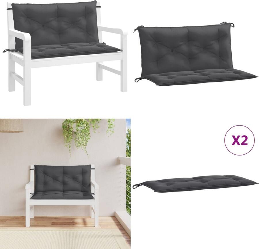 VidaXL Tuinbankkussens 2 st 100x50x7 cm stof gemêleerd antracietkleur Tuinbankkussen Tuinbankkussens Tuinbank Kussen Buitenbankkussen