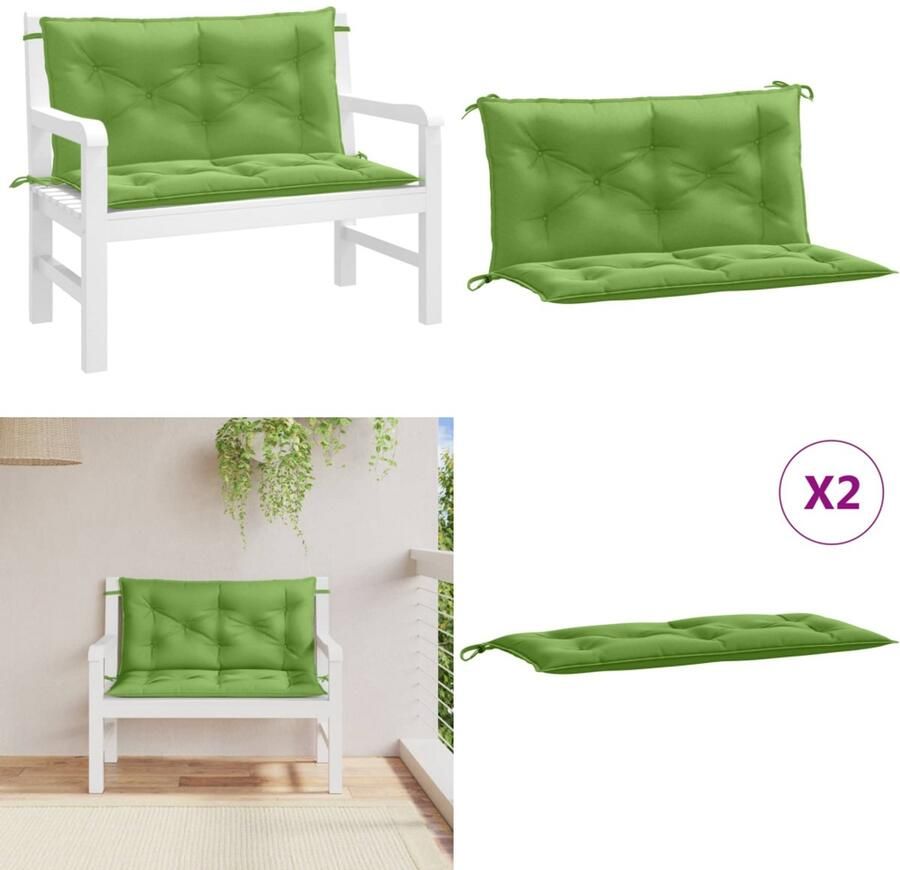 VidaXL Tuinbankkussens 2 st 100x50x7 cm stof gemêleerd groen Tuinbankkussen Tuinbankkussens Tuinbank Kussen Buitenbankkussen