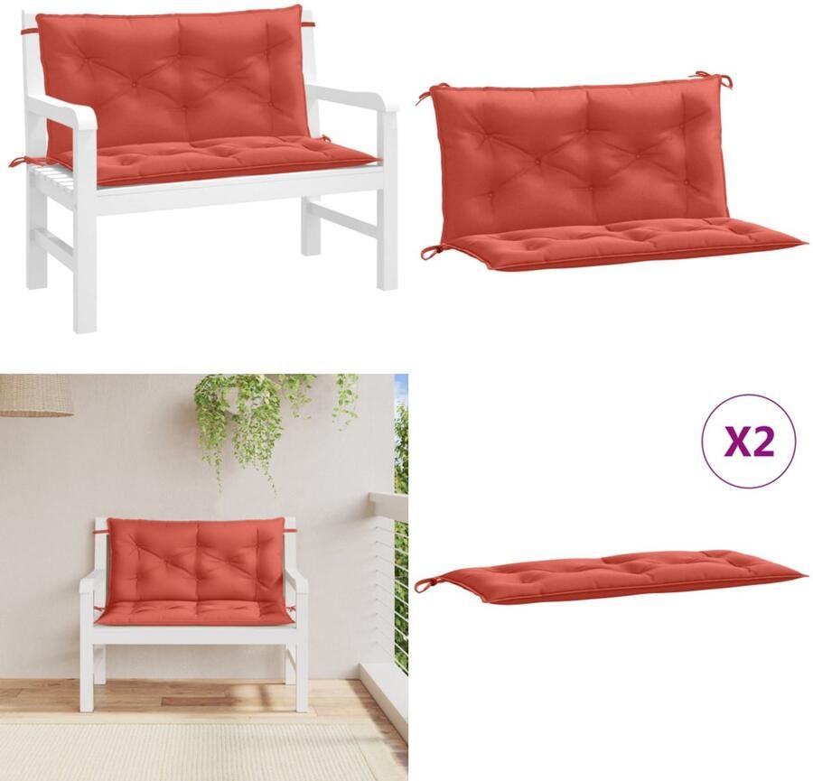 VidaXL Tuinbankkussens 2 st 100x50x7 cm stof gemêleerd rood Tuinbankkussen Tuinbankkussens Tuinbank Kussen Buitenbankkussen