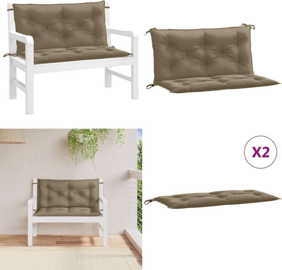 VidaXL Tuinbankkussens 2 st 100x50x7 cm stof gemêleerd taupe Tuinbankkussen Tuinbankkussens Tuinbank Kussen Buitenbankkussen
