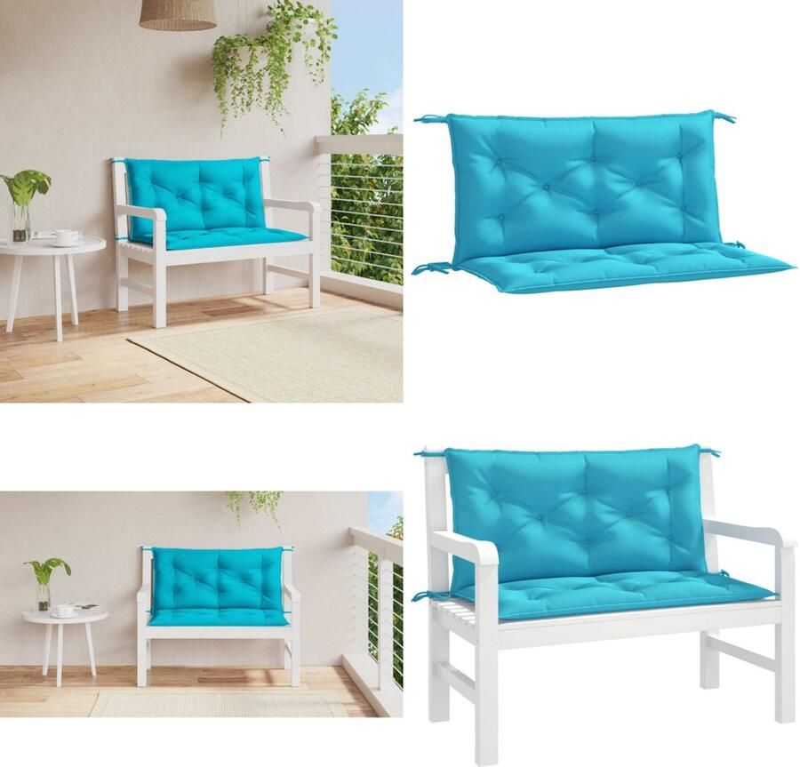 VidaXL Tuinbankkussens 2 st 100x50x7 cm stof turquoise Tuinbankkussen Tuinbankkussens Tuinbank Kussen Buitenbankkussen