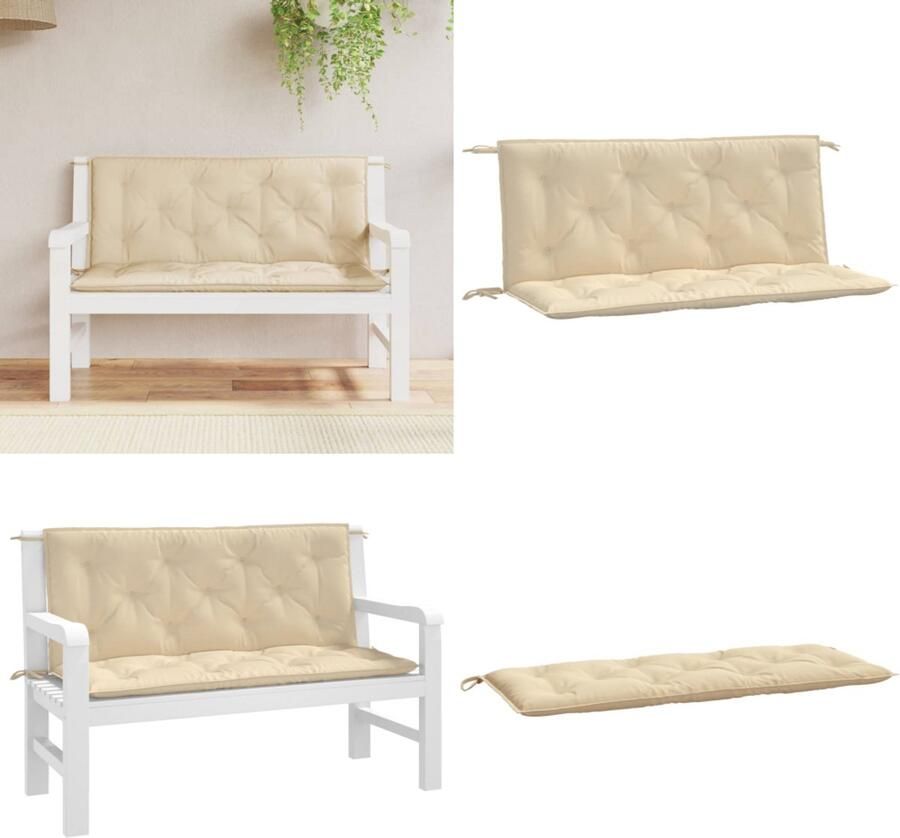 VidaXL Tuinbankkussens 2 st 120x50x7 cm oxford stof beige Tuinbankkussen Tuinbankkussens Tuinbank Kussen Buitenbankkussen