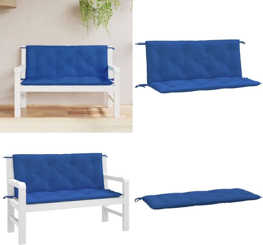 VidaXL Tuinbankkussens 2 st 120x50x7 cm oxford stof blauw Tuinbankkussen Tuinbankkussens Tuinbank Kussen Buitenbankkussen
