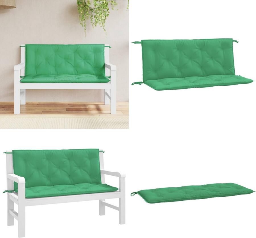 VidaXL Tuinbankkussens 2 st 120x50x7 cm oxford stof groen Tuinbankkussen Tuinbankkussens Tuinbank Kussen Buitenbankkussen