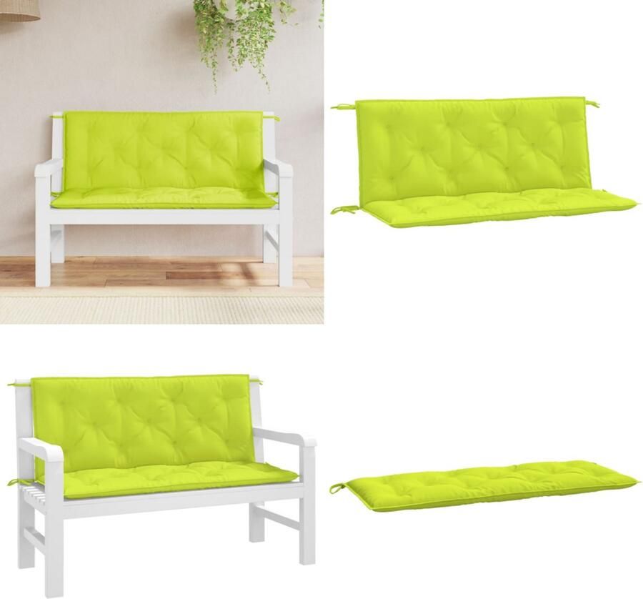 VidaXL Tuinbankkussens 2 st 120x50x7 cm oxford stof heldergroen Tuinbankkussen Tuinbankkussens Tuinbank Kussen Buitenbankkussen