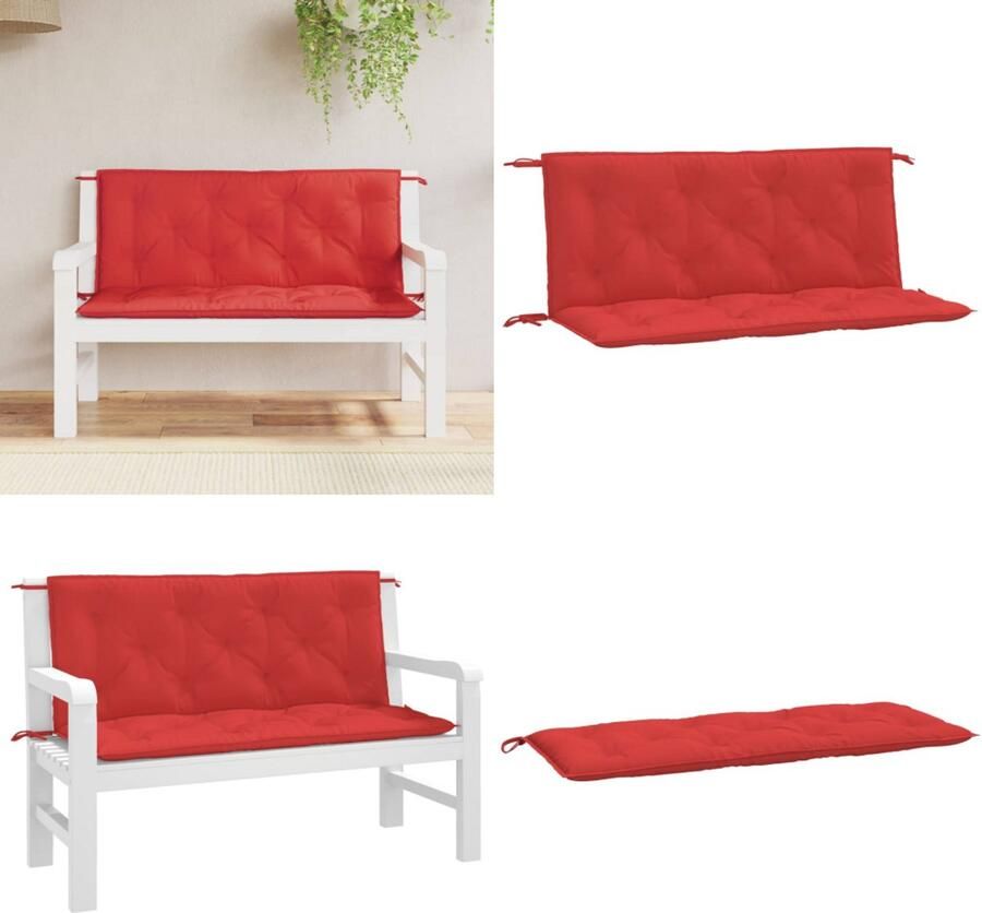 VidaXL Tuinbankkussens 2 st 120x50x7 cm oxford stof rood Tuinbankkussen Tuinbankkussens Tuinbank Kussen Buitenbankkussen
