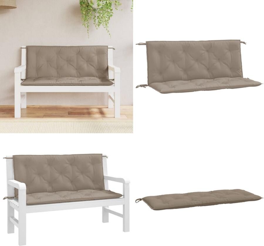 VidaXL Tuinbankkussens 2 st 120x50x7 cm oxford stof taupe Tuinbankkussen Tuinbankkussens Tuinbank Kussen Buitenbankkussen